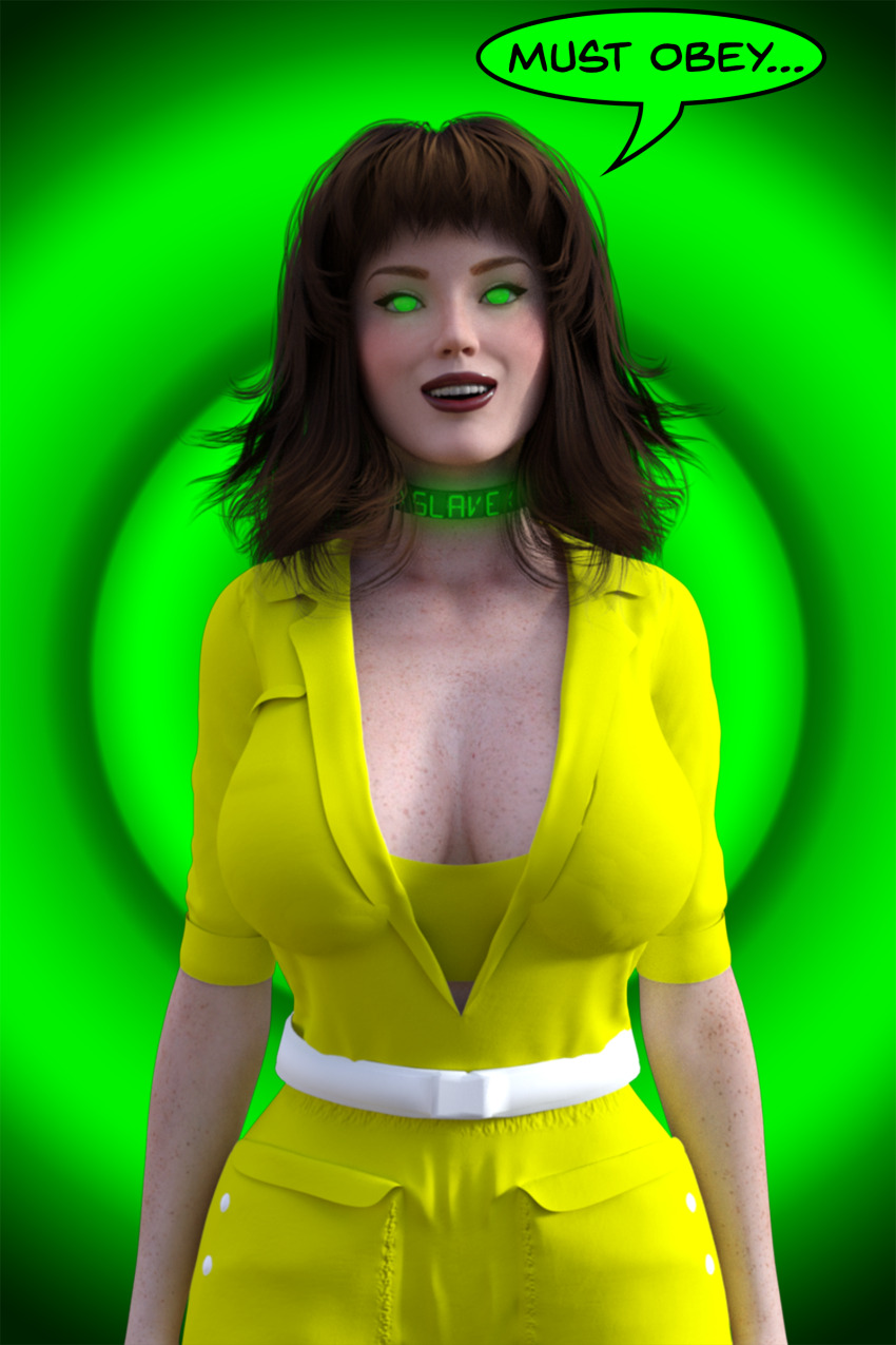 3d april_o'neil breasts collar dialogue femsub green_eyes happy_trance standing standing_at_attention teenage_mutant_ninja_turtles text theheckle