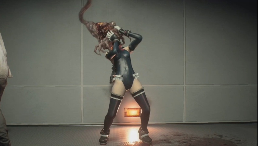 3d blood boots bow_tie breasts corruption dead_or_alive dead_source femsub gloves leotard marie_rose miniskirt nemesis_alpha nightmare_fuel opera_gloves parasite rermodv resident_evil resident_evil_3_remake resisting screenshot skirt small_breasts standing thighhighs video_game virus vore zombie