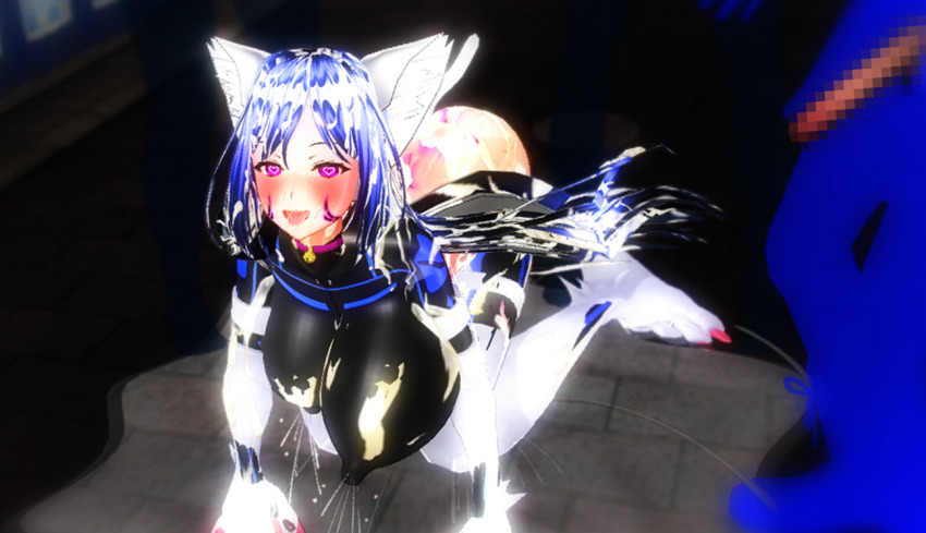 3d all_fours animal_ears blue_hair blush bodysuit censored collar covered_with_cum cum custom_maid_3d_2 cyber-sexaroid_(dndniwana3s) drool empty_eyes erect_nipples erect_nipples_under_clothes femsub happy_trance heart heart_eyes huge_breasts lactation latex looking_at_viewer milk milking original pet_play pink_eyes rubber sugari sweat very_long_hair