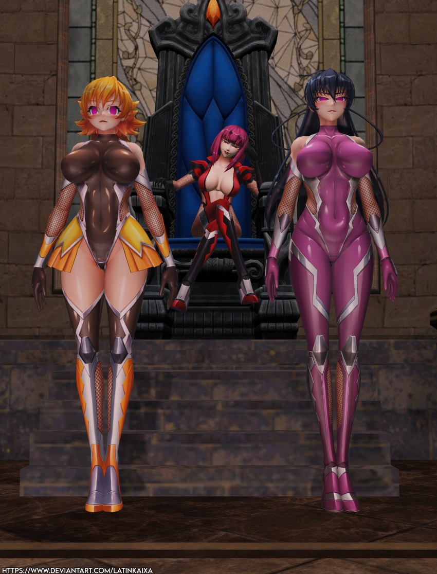 blender evil_smile female_only femdom femsub igawa_asagi igawa_sakura latinkaixa ninja oboro_(taimanin_asagi) pink_eyes standing taimanin_(series) taimanin_asagi taimanin_rpgx