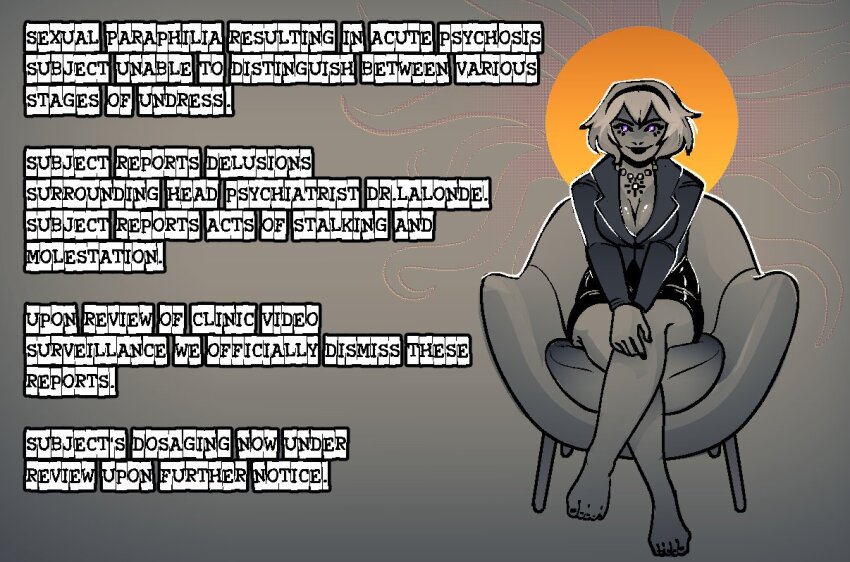 bare_legs barefoot business_suit cleavage drugged feet femdom homestuck legs ms_paint_adventures pov_sub rose_lalonde soldierexclipse tagme text