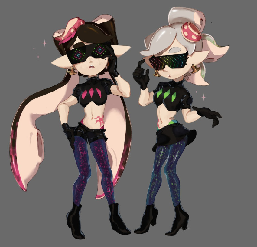 callie_(splatoon) corruption cousins earrings elf_ears enemy_conversion female_only femsub gloves hypnoshades hypnotic_accessory inkling jewelry marie_(splatoon) mole monster_girl nintendo short_shorts skirt splatoon splatoon_2 spoilers squid_sisters sunglasses tank_top tattoo tech_control tentacles tights twintails zambiie