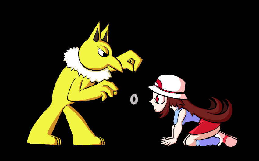 all_fours animated animated_gif breasts brown_hair coin empty_eyes expressionless femsub hat hypno hypnoquestionmark large_breasts leaf_(pokemon) nintendo open_mouth pendulum pokemon pokemon_(creature) pokemon_firered_and_leafgreen very_long_hair