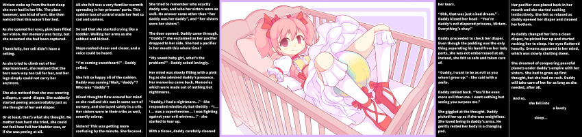 absurdres age_regression artist_request blush diaper dress empty_eyes female_only femsub gloves hdiver high_heels hinzel_(manipper) madoka_kaname magical_girl maledom manip pink_hair ribbon spiral_eyes symbol_in_eyes text twintails urination