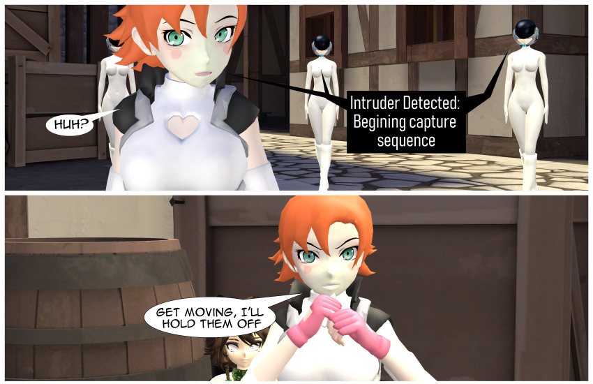 3d absurdres collar comic female_only femsub graybot nora_valkyrie rwby tech_control tepmarmy text