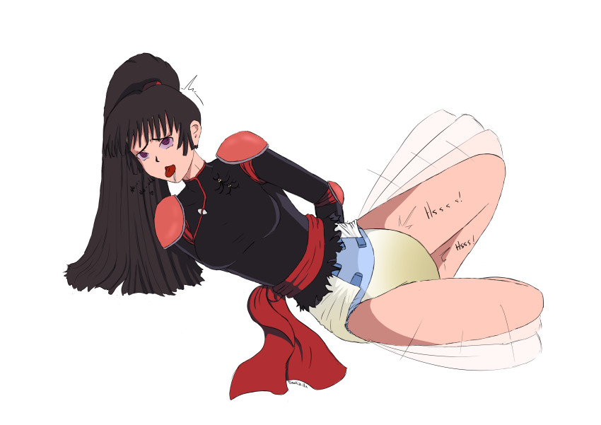 absurdres ahegao brown_hair dankzilla diaper drool eye_roll inuyasha_(series) ponytail purple_eyes sango scat simple_background tongue tongue_out urination