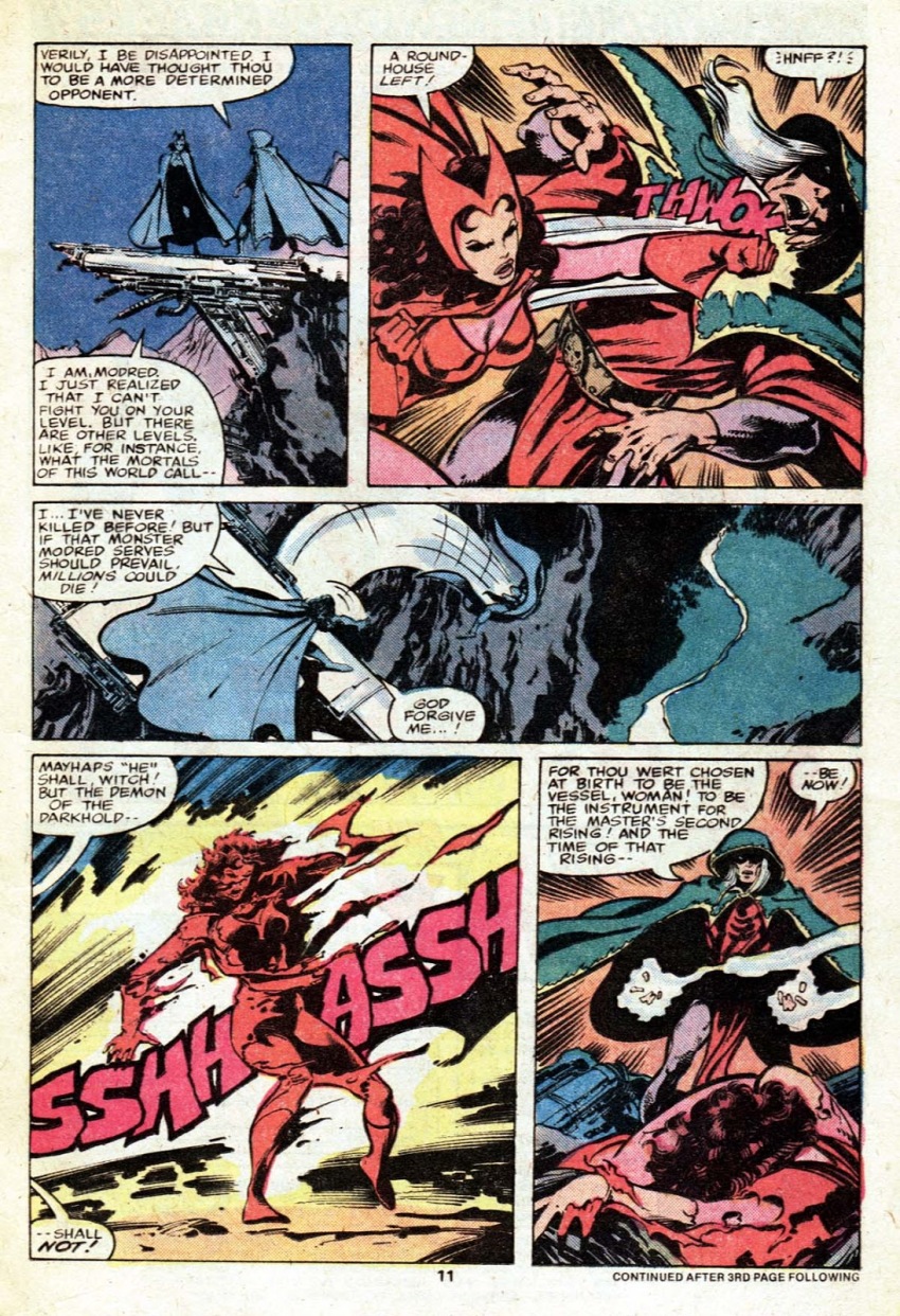 brown_hair cape comic long_hair magic marvel_comics modred_the_mystic official super_hero text the_avengers torn_clothes traditional wanda_maximoff western