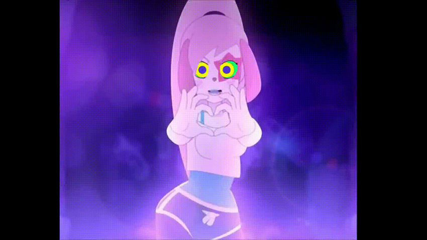animated animated_gif breasts dancing dofus female_only furry happy_trance hypnotic_dance hypnotic_eyes kaa_eyes large_breasts lou pink_hair shorts