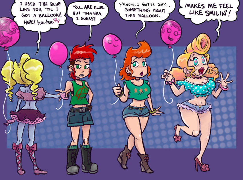 ass_expansion balloon before_and_after bimbofication blonde_hair brain_drain breast_expansion comic female_only femsub happy_trance mr-dna original red_hair text transformation