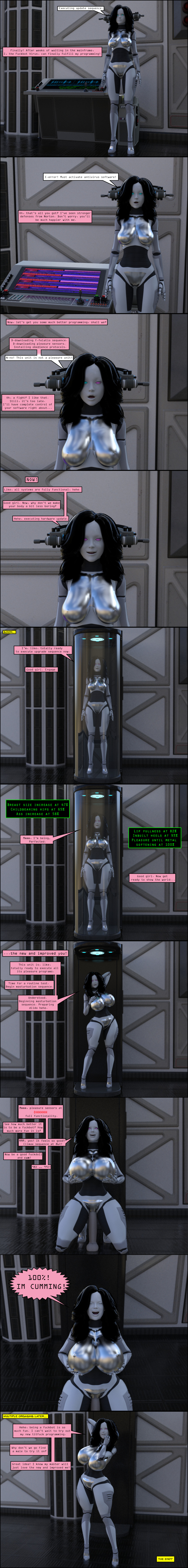 3d ass ass_expansion bimbofication breast_expansion breasts comic dialogue female_only fembot happy_trance masturbation robot robot_girl robotization text theheckle virus