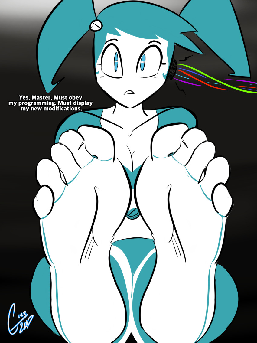 absurdres barefoot expressionless feet female_only femsub foot_focus huge_feet jenny_wakeman kimberco my_life_as_a_teenage_robot nickelodeon robot sitting solo tech_control text twintails