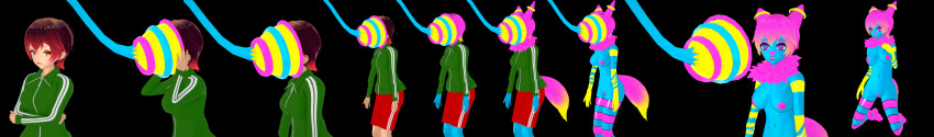 absurdres androgynous androgynous_dom barefoot before_and_after black_background blue_skin bottomless breast_expansion breasts brown_hair claws clothed deltarune drone dronification eyeshadow feet furry heart_eyes kneeling light_skin limp lipstick makeup monster_girl multicolored_hair navel nipples nude open_mouth original pink_eyes pink_hair pubic_hair pussy red_hair resisting robot robotization short_hair shorts simple_background standing sweater symbol_in_eyes tail tech_control topless transformation werewire wfay42
