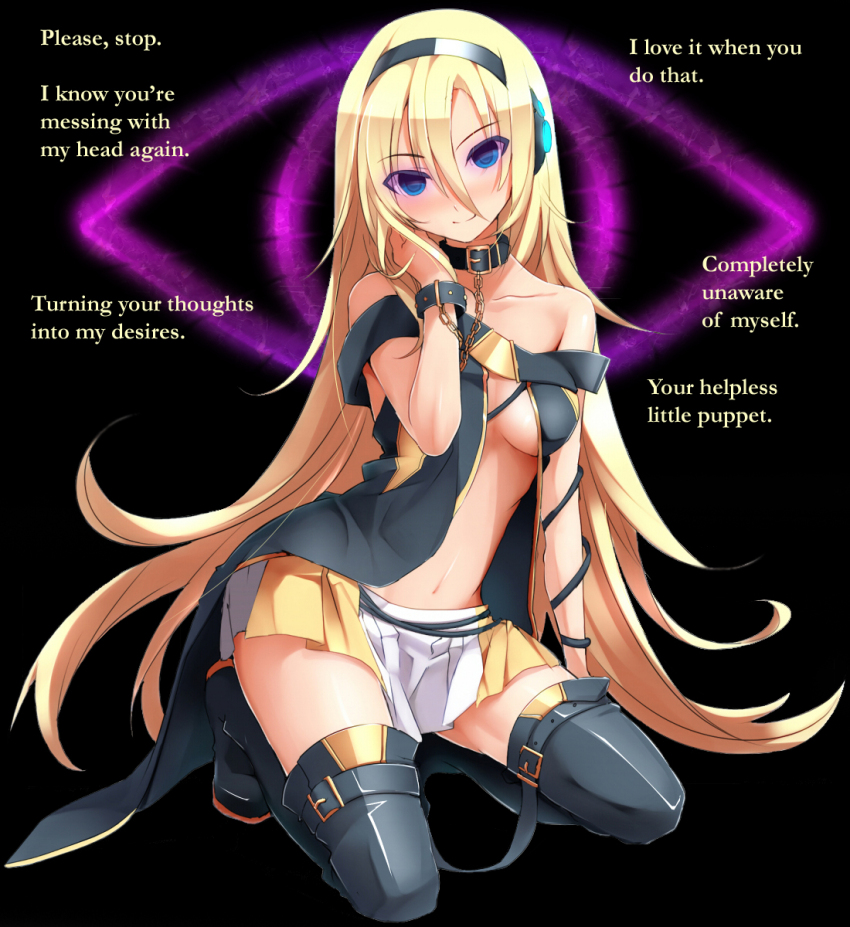 blonde_hair blush boots cradily_(manipper) empty_eyes eto female_only femsub headphones lily_(vocaloid) long_hair magic manip text thigh_boots vocaloid