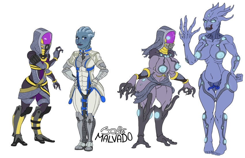 alien alien_girl asari before_and_after breasts corruption discolored_nipples glowing glowing_eyes josemalvado large_breasts liara_t'soni mask mass_effect nipples quarian tali'zorah_nar_rayya torn_clothes traditional transformation western