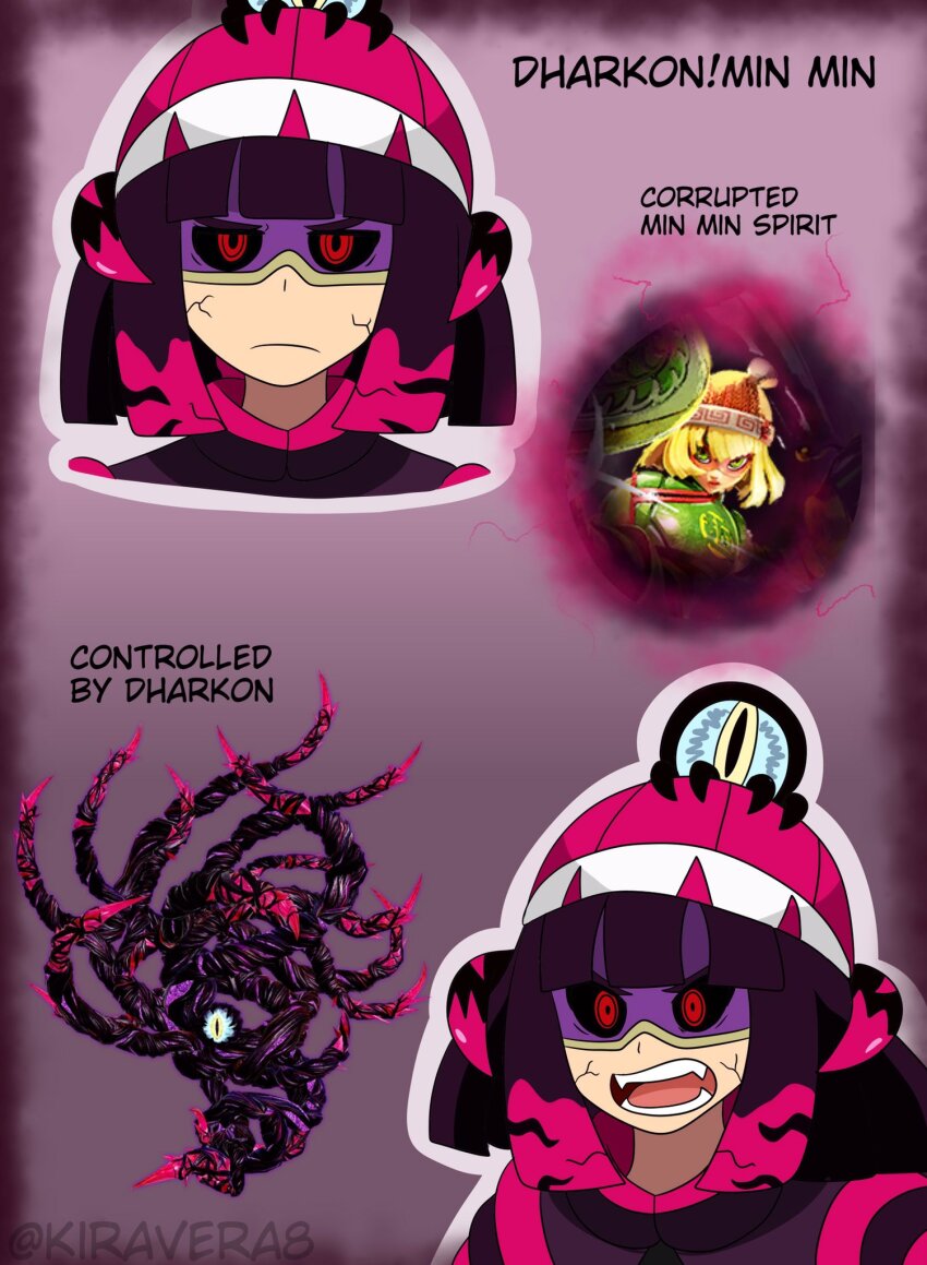 alternate_color_scheme alternate_costume alternate_hair_color angry arms before_and_after black_sclera blonde_hair body_markings comic corruption crossover dharkon fangs female_only femsub glowing glowing_eyes goddess kiravera8 looking_at_viewer min_min multicolored_hair nintendo open_mouth parasite pink_hair possession purple_hair sharp_teeth short_hair slit_pupils super_smash_bros. tentacles text unhappy_trance watermark