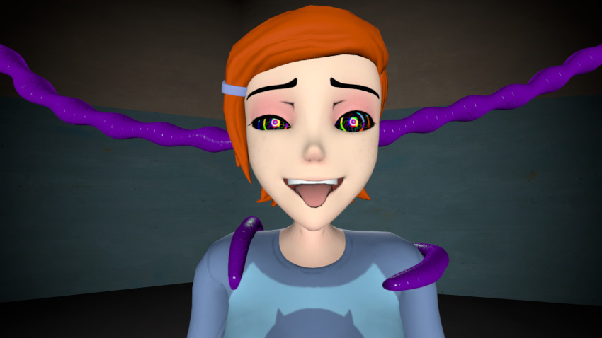 3d ben_10 brain_injection femsub gwen_tennyson happy_trance hypnolordx open_mouth orange_hair short_hair smile source_filmmaker symbol_in_eyes tentacles tongue tongue_out
