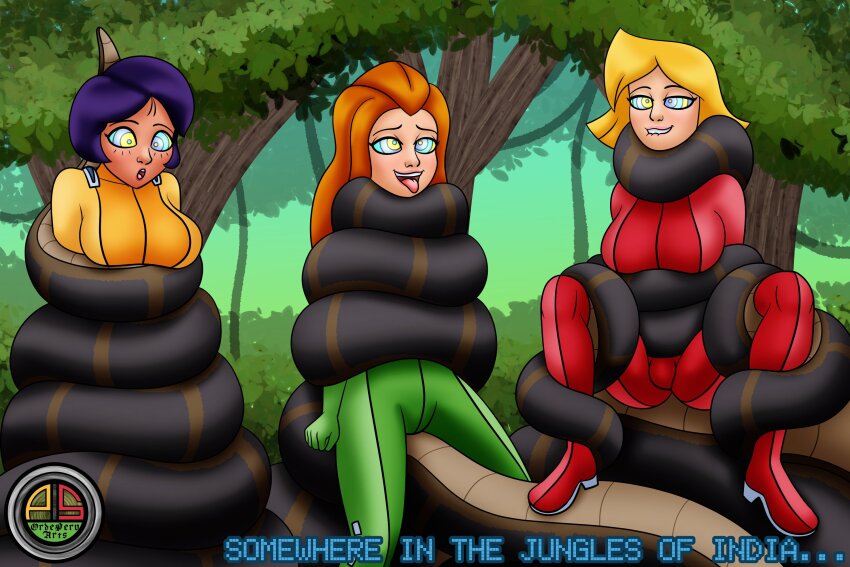 alex black_hair blonde_hair clover coils kaa_eyes lip_biting long_hair open_mouth orange_hair ordeper_arts sam short_hair snake tagme tongue tongue_out totally_spies