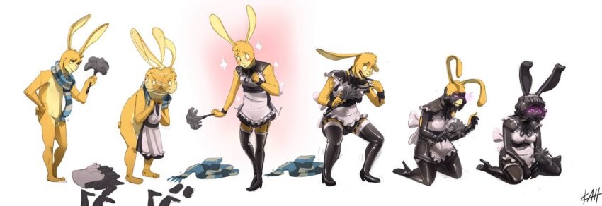 bunny_boy bunny_girl crossdressing feather_duster femsub furry latex maid sequence transformation transgender