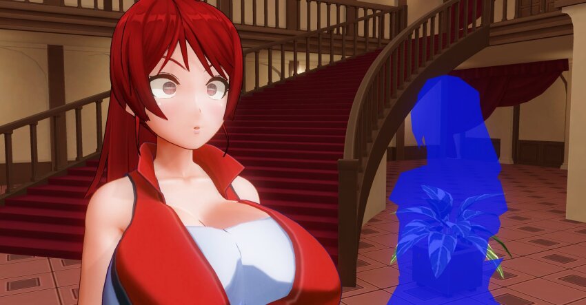 3d breasts custom_maid_3d_2 dialogue kamen_writer_mc large_breasts long_hair mc_trap_town red_hair rina_(mc_trap_town)