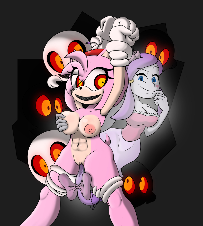 HypnoHub - abs absurdres amy rose arms above head blue eyes boom boo  breasts evil smile femdom femsub furry ghost ghost girl gloves glowing  glowing eyes headband hedgehog girl lah large breasts