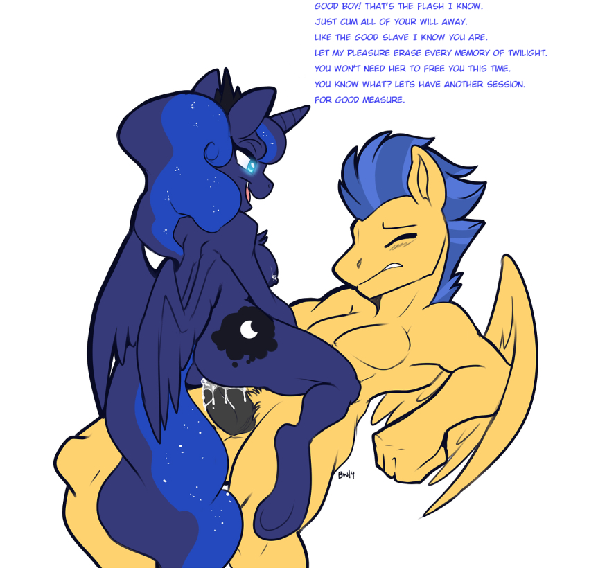 ass bottomless breasts cum femdom flash_sentry furry glowing glowing_eyes hooves horns horse horse_girl hwd171_(manipper) large_breasts long_hair magic malesub manip multicolored_hair my_little_pony non-human_feet nude open_mouth penis princess_luna sex text topless vaginal western wings