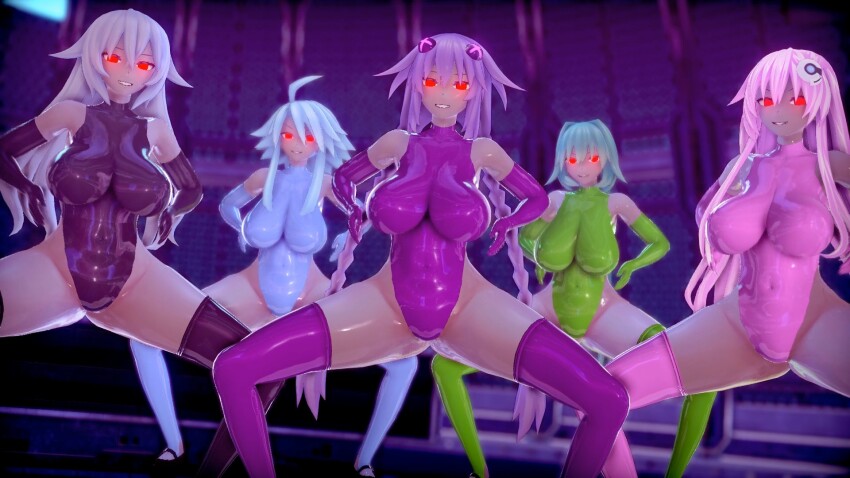 3d ahoge bangs bare_shoulders black_heart blue_hair braid breasts empty_eyes female_only femsub gloves glowing glowing_eyes green_hair green_heart haigure hair_ornament happy_trance hyperdimension_neptunia koikatsu! large_breasts leotard long_hair looking_at_viewer multiple_girls multiple_subs pink_hair purple_hair purple_heart purple_sister red_eyes rubber short_hair smile spread_legs squatting taihou1944 thighhighs twin_braids very_long_hair white_hair white_heart