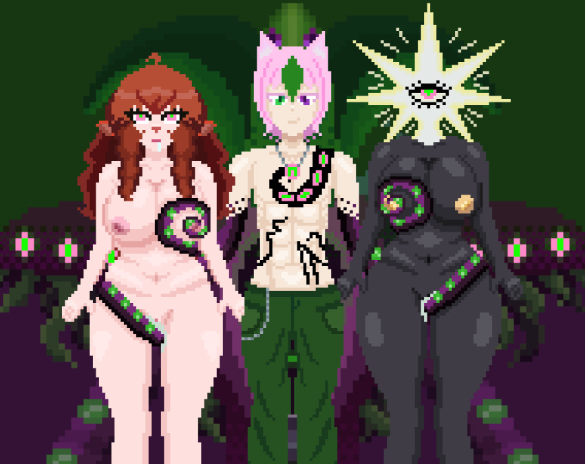 alien animal_ears breast_grab breast_press breasts breasts_outside coils cum_in_pussy cyclops drool femsub ghostec ghostec_(ghostec) glowing_eyes large_breasts lulu_(shieol1) maledom monster nude nyarukavt nyarupix_thotep original pixel_art sheep_girl shieol1 tentacles virtual_youtuber