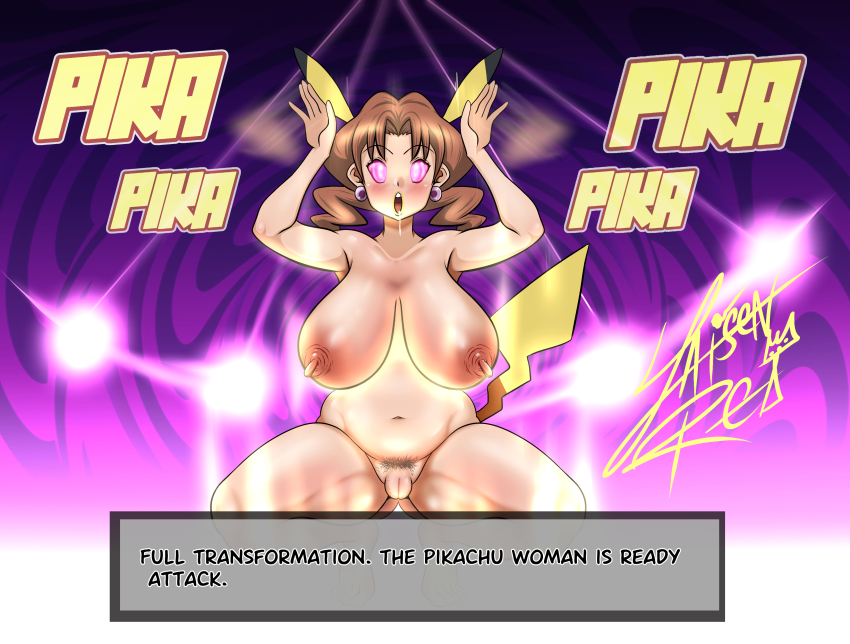 absurdres armpits arms_above_head bare_legs barefoot blush brown_hair caroline collarbone drool earrings erect_nipples fake_animal_ears fake_tail female_only femsub glowing glowing_eyes huge_breasts jaisen_rei long_hair milf mouse_girl navel nintendo nipples nude open_mouth pendulum pet_play pink_eyes pokemon pokemon_(anime) posing pubic_hair pussy pussy_juice signature solo spread_legs squatting tagme text tiptoes twintails