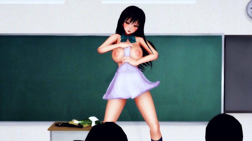 3d apron aquinasmmd ass black_hair blackboard blush bottomless bouncing_breasts bow_tie breasts dancing embarrassed empty_eyes exhibitionism femsub humiliation large_breasts long_hair mmd naked_apron nipples nude open_clothes open_mouth orange_eyes preview pussy sideboob tech_control to_love_ru topless trance_break yui_kotegawa