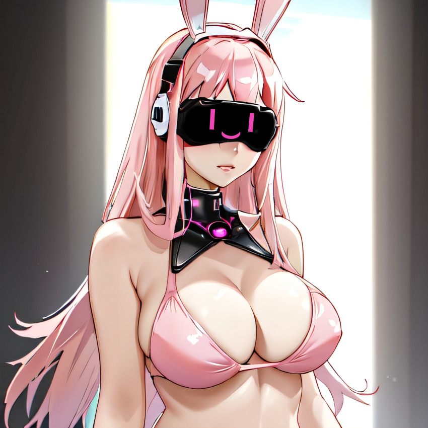 ai_art bikini breasts bunny_ears female_only pink_hair tech_control virtual_reality z-tech_(zko)