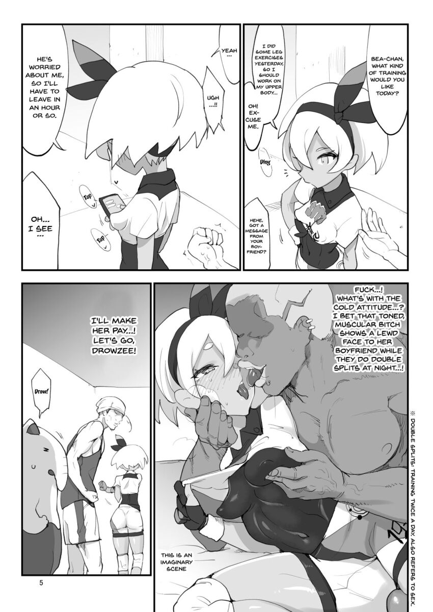 bea_(pokemon) comic dark_skin drowzee english_text femsub greyscale hard_translated headband maledom monochrome nintendo pokemon pokemon_sword_and_shield preview short_hair text translated z-ton