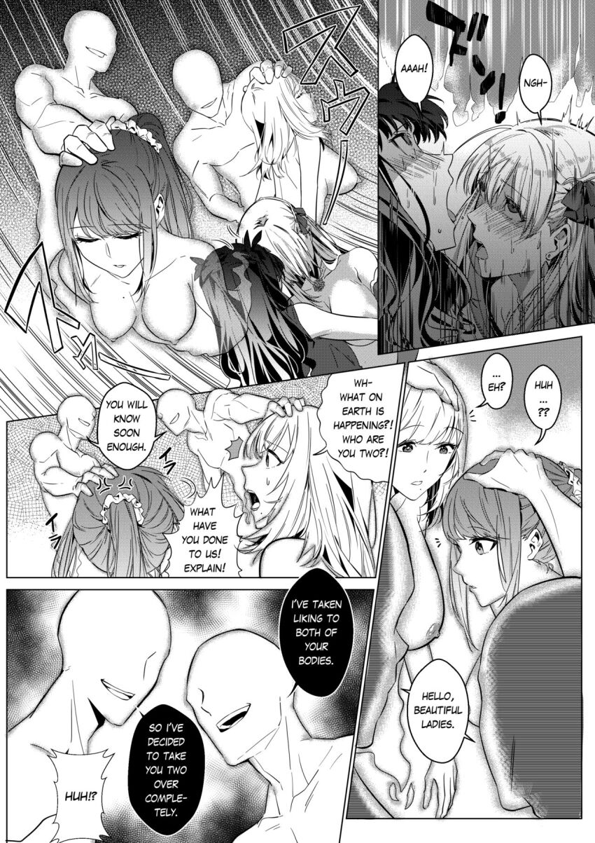 bottomless breast_sucking breasts comic cosplay duokuma exposed_chest fate/grand_order fate_(series) female_only femsub ghost greyscale groping hard_translated hyoui_lover large_breasts masturbation monochrome multiple_girls nude orgasm original possession rin_tohsaka sakura_matou tagme text topless translated underwear undressing yuri