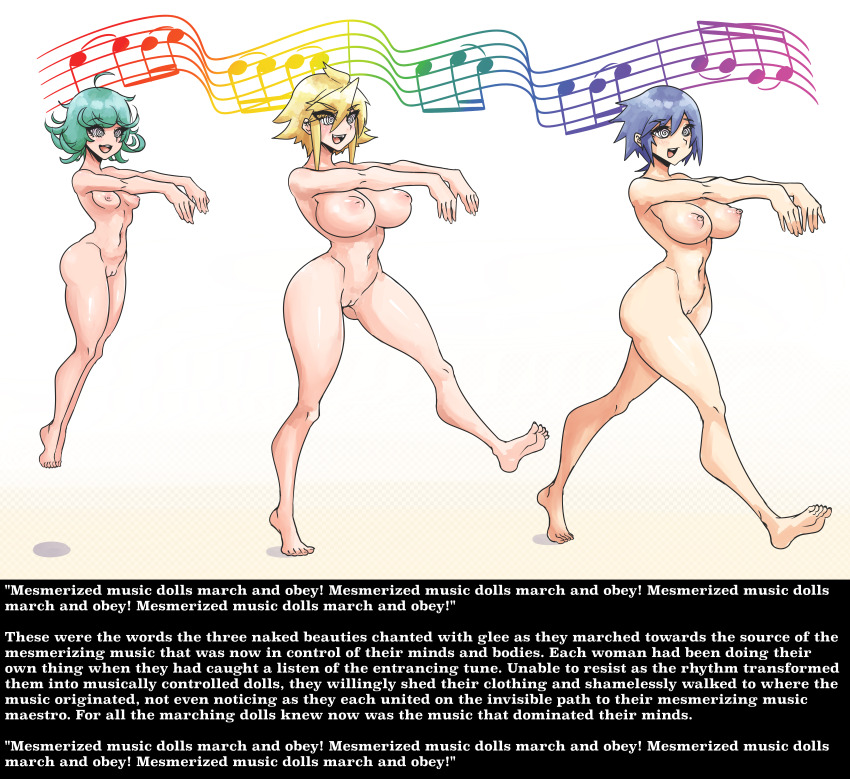 absurdres akame_ga_kill! aqua_(kingdom_hearts) barefoot blonde_hair blue_hair bottomless breasts caption female_only femsub floating ghost13_(writer) green_hair happy_trance hypnotic_audio hypnotic_music icontrol_(manipper) kingdom_hearts kingdom_hearts_birth_by_sleep konaloid large_breasts leone levitation manip mantra multiple_girls multiple_subs navel nipples nude one_punch_man open_mouth petite pussy short_hair size_difference small_breasts spiral_eyes symbol_in_eyes tatsumaki_(one_punch_man) text topless zombie_walk