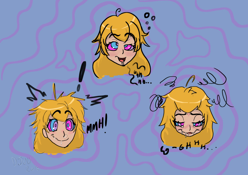 absurdres ahegao blonde_hair dazed dialogue djuuicebox drool female_only femsub happy_trance kaa_eyes long_hair open_mouth ping ring_eyes rwby simple_background sleepy solo tears text yang_xiao_long
