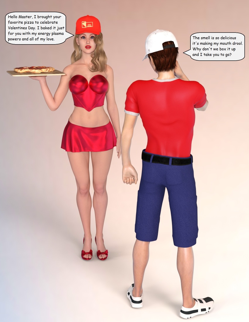 3d ass bare_shoulders belt blonde_hair blue_eyes breasts bridgette_hanson brown_hair cleavage collarbone expressionless femsub hat high_heels huge_breasts long_hair maledom member9 original pizza_guy_(pizzanerd1) red_lipstick skirt text thick_thighs valentine's_day