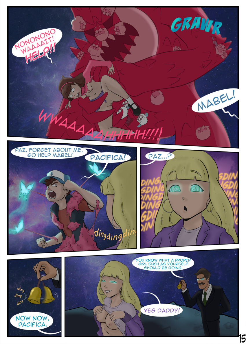 absurdres bell blonde_hair bottomless breasts brown_hair butterfly comic dildo dipper_pines disney drool earrings empty_eyes evil_smile expressionless father_and_daughter femsub glowing glowing_eyes gravity_falls happy_trance hat hypnotic_audio hypnotic_music incest jewelry large_breasts long_hair mabel_pines maledom nude open_clothes open_mouth pacifica_northwest preston_northwest sealedhelm sex sex_toy shirt_lift smile spiral_eyes symbol_in_eyes text topless trigger undressing vaginal