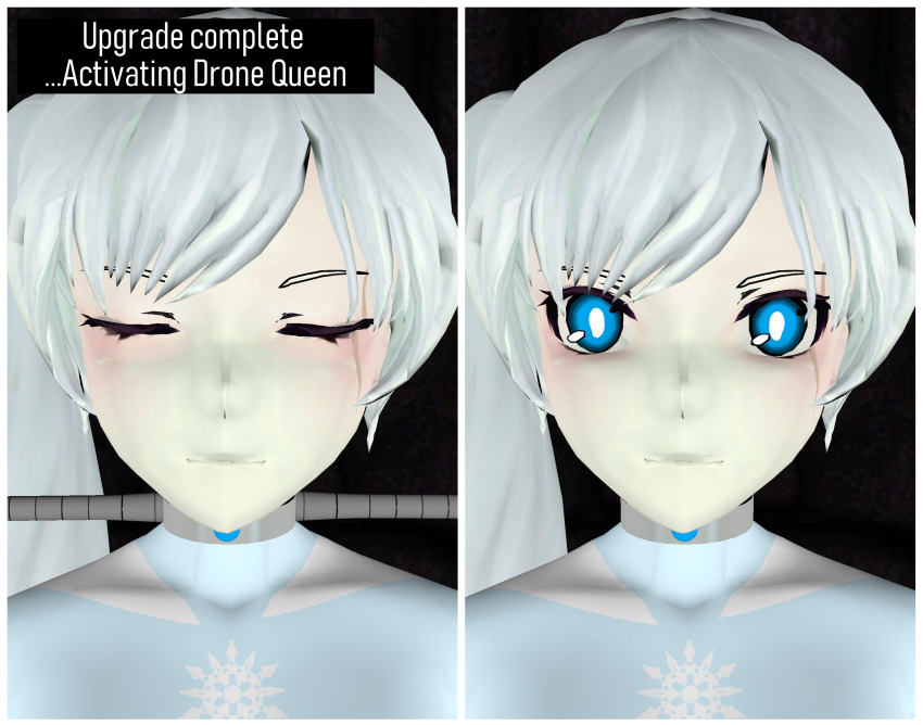 3d absurdres collar comic female_only femsub graybot rwby tech_control tepmarmy text weiss_schnee