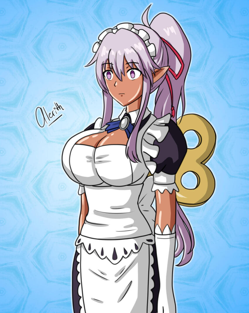 aisha_udgard alerith apron dark_elf dark_skin dollification elf elf_ears expressionless femsub gloves how_a_realist_hero_rebuilt_the_kingdom maid solo tagme wind-up_key