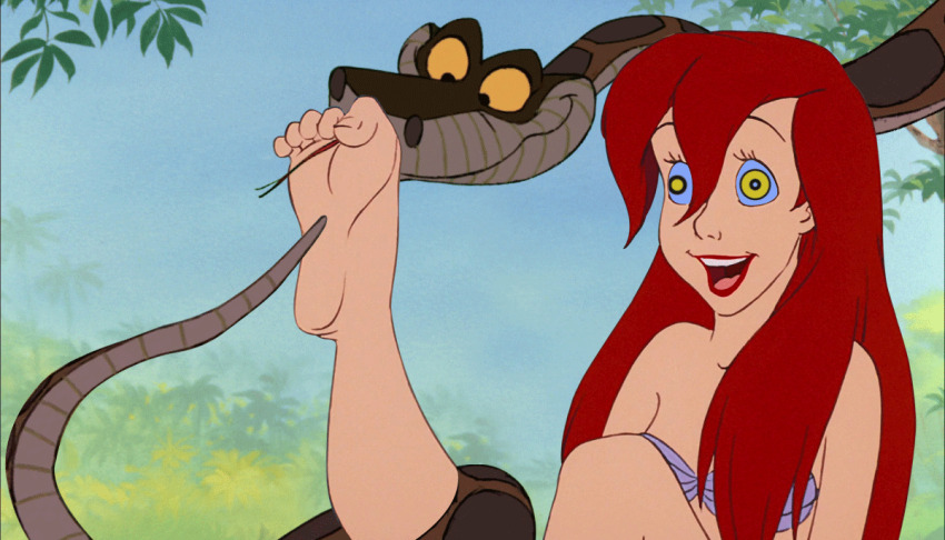 animated animated_gif ariel barefoot disney feet femsub foot_licking gooman2_(manipper) happy_trance kaa kaa_eyes licking maledom manip open_mouth princess red_hair snake the_jungle_book the_little_mermaid tickling