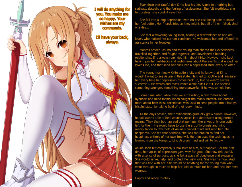 aliensdideverything_(manipper) asuna brown_eyes brown_hair caption consensual death empty_eyes happy_trance long_hair manip smile sword_art_online text wholesome