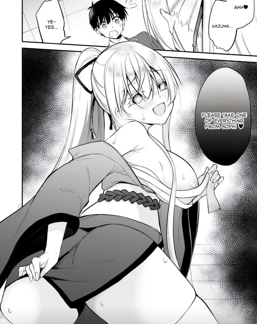 accidental_hypnosis exposed_chest femdom femsub heart_eyes long_hair monochrome ponytail quinpath_romance screenshot sweat tagme translated