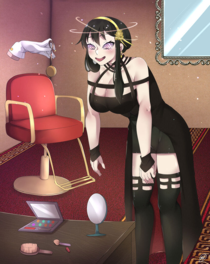 black_hair enetheligthingdancer femsub happy_trance large_breasts milf pendulum spiral_eyes spy_x_family yor_briar