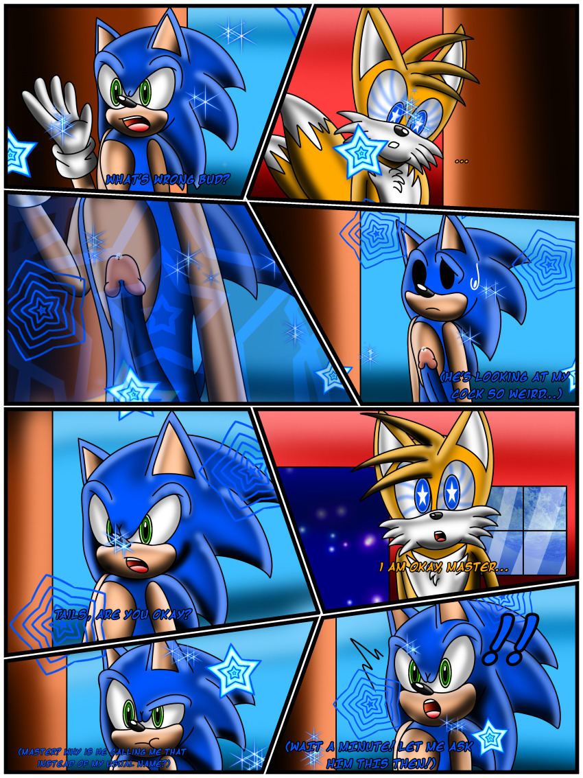 absurdres comic dialogue exkaizuhan furry male_only maledom malesub miles_tails_prower penis sonic_the_hedgehog sonic_the_hedgehog_(series) spiral_eyes symbol_in_eyes text