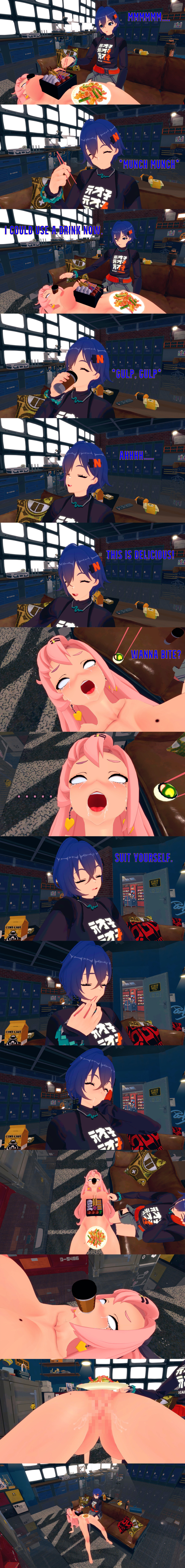 absurdres belle_(zenless_zone_zero) blue_eyes blue_hair breasts censored closed_eyes clothed dialogue drool english_text female_only femdom femsub food human_furniture mad_jacks mole multiple_girls nicole_demara nipples nude pink_hair pussy short_hair tears text white_eyes whitewash_eyes zenless_zone_zero