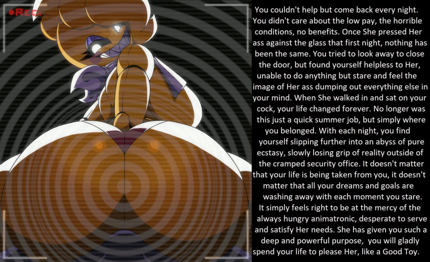 animated animated_gif ass ass_focus bulge buttjob chica femdom five_nights_at_freddy's_2 hypnotic_ass looking_at_viewer looking_back malesub manip pov pov_sub robot robot_girl spiral text toy_chica