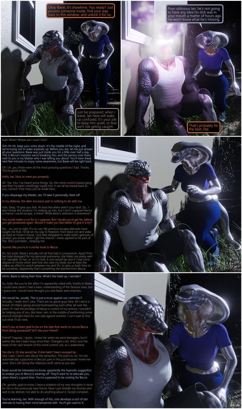 3d alien androgynous_dom awakening baxie_(thalarynth) caption comic complex_background del_(thalarynth) femsub furry ian_(thalarynth) malesub memory_lapse multiple_doms night original possession pov pov_dom scalie snake_boy snake_girl speech_bubble thalarynth_(manipper)