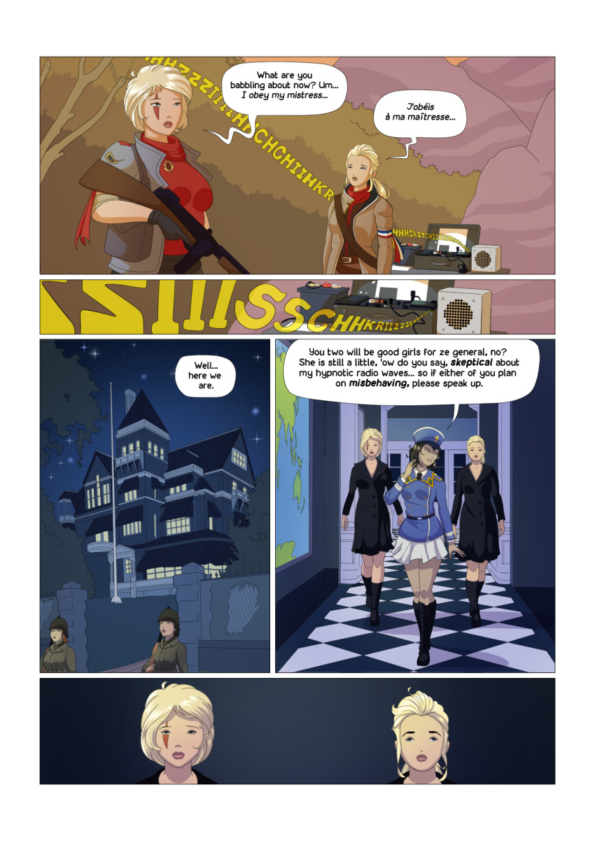HypnoHub - black hair blonde hair comic dialogue dina-m enemy