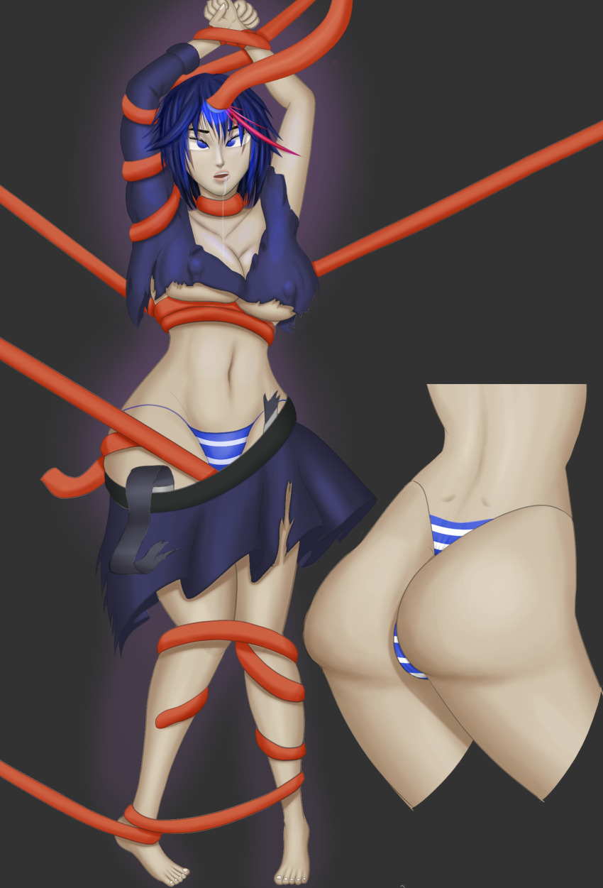 absurdres ass breasts cleavage crossed_eyes cursedrooks drool erect_nipples expressionless female_only femsub kill_la_kill open_mouth panties ryuuko_matoi tentacles torn_clothes underboob underwear