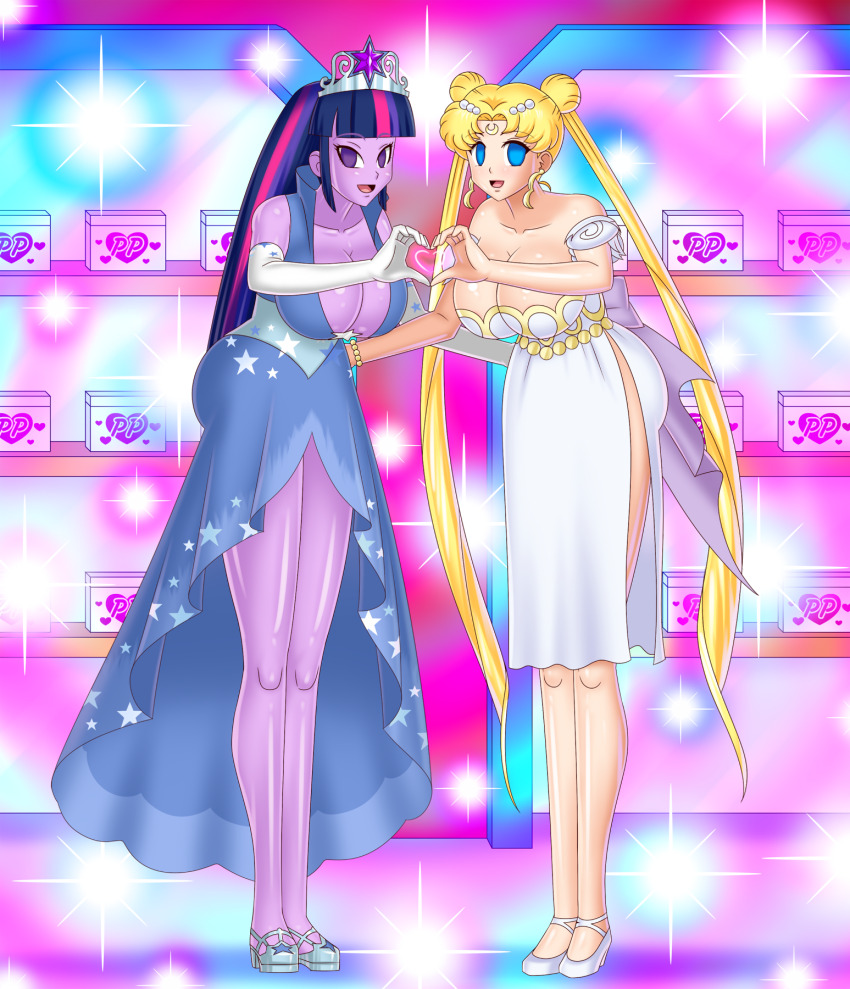 blonde_hair bluebullpen breasts cleavage crossover equestria_girls female_only femsub happy_trance huge_breasts long_hair multicolored_hair multiple_girls my_little_pony purple_eyes purple_skin sailor_moon sailor_moon_(series) straight-cut_bangs twilight_sparkle twintails very_long_hair western