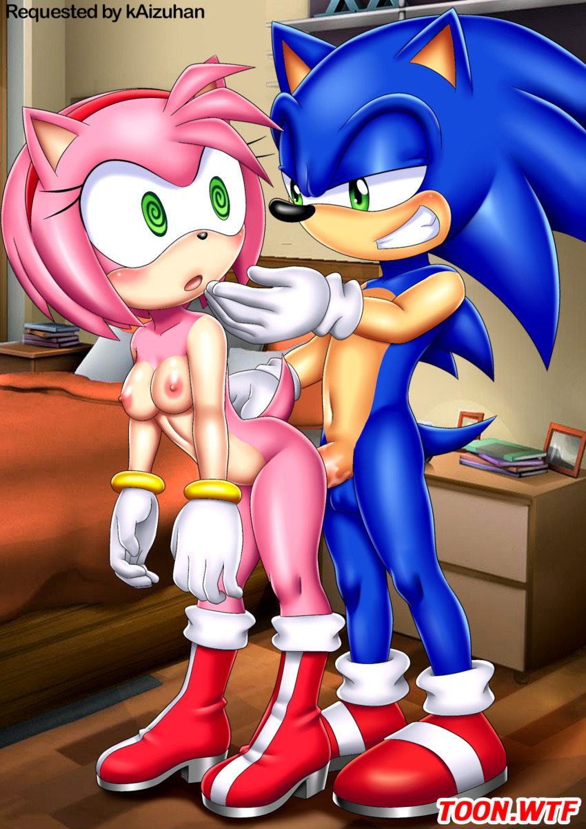 amy_rose animal_ears bbmbbf bed bedroom blue_hair blush boots breasts cum cum_in_pussy dazed erection femsub from_behind furry green_eyes hand_on_another's_cheek headband hedgehog_boy hedgehog_girl maledom open_mouth palcomix penis pink_hair sex shoes smile sonic_the_hedgehog sonic_the_hedgehog_(series) spiral_eyes symbol_in_eyes tail vaginal